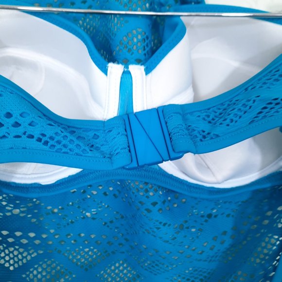 New! Freya Turquoise Blue Sundance Crochet One Piece Monokini Swimsuit 32H - Picture 3 of 6